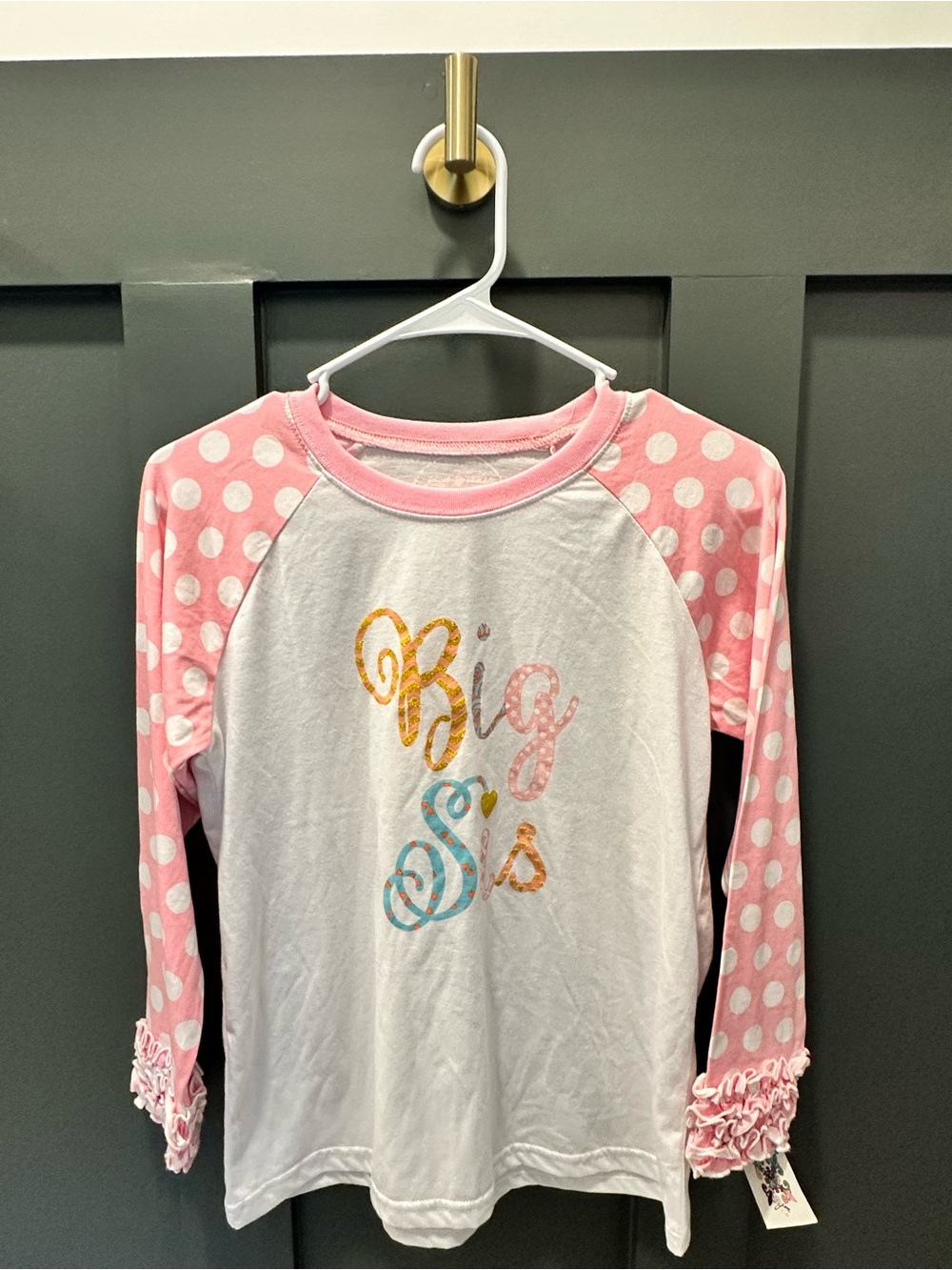 Girls Pink Polka Dot 'Big Sis' Raglan Tee